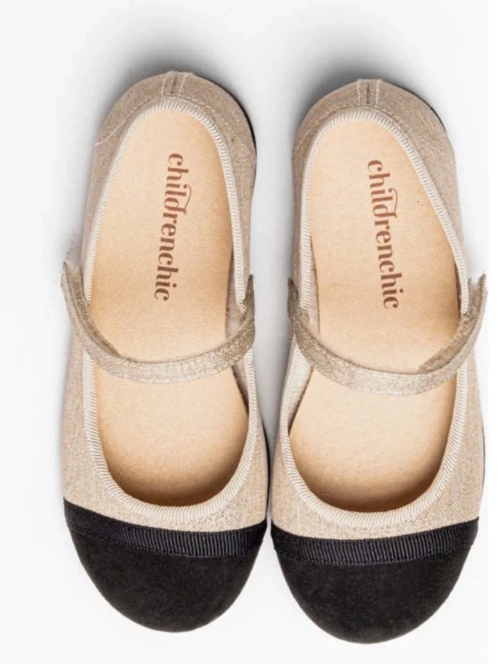 Childrenchic Emilia Gold Beige and Black Mary Jane Ballet Flat, size 3 (34EU)